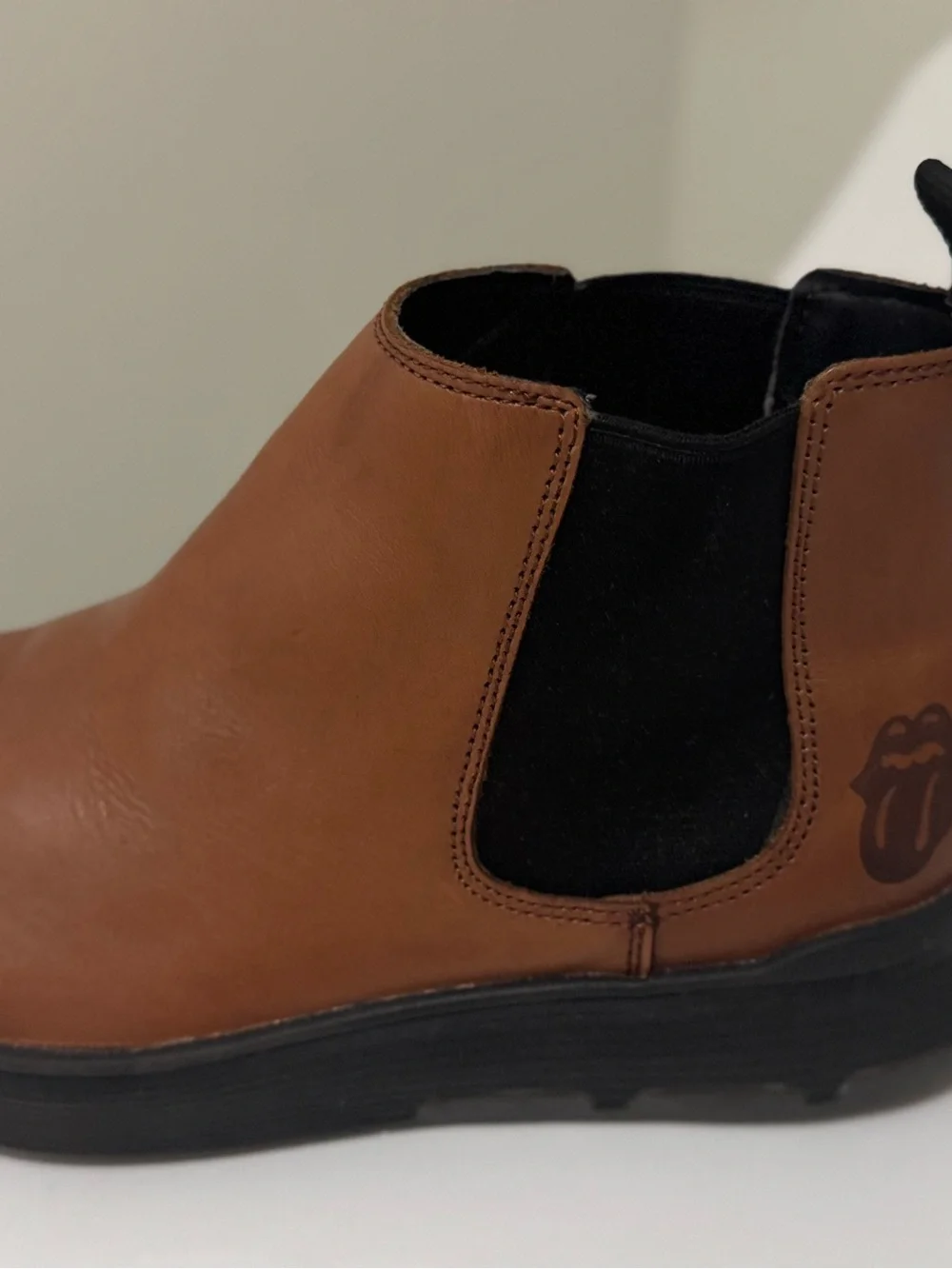 the Rolling Stones Brown Leather Chelsea Boots with Black Elastic